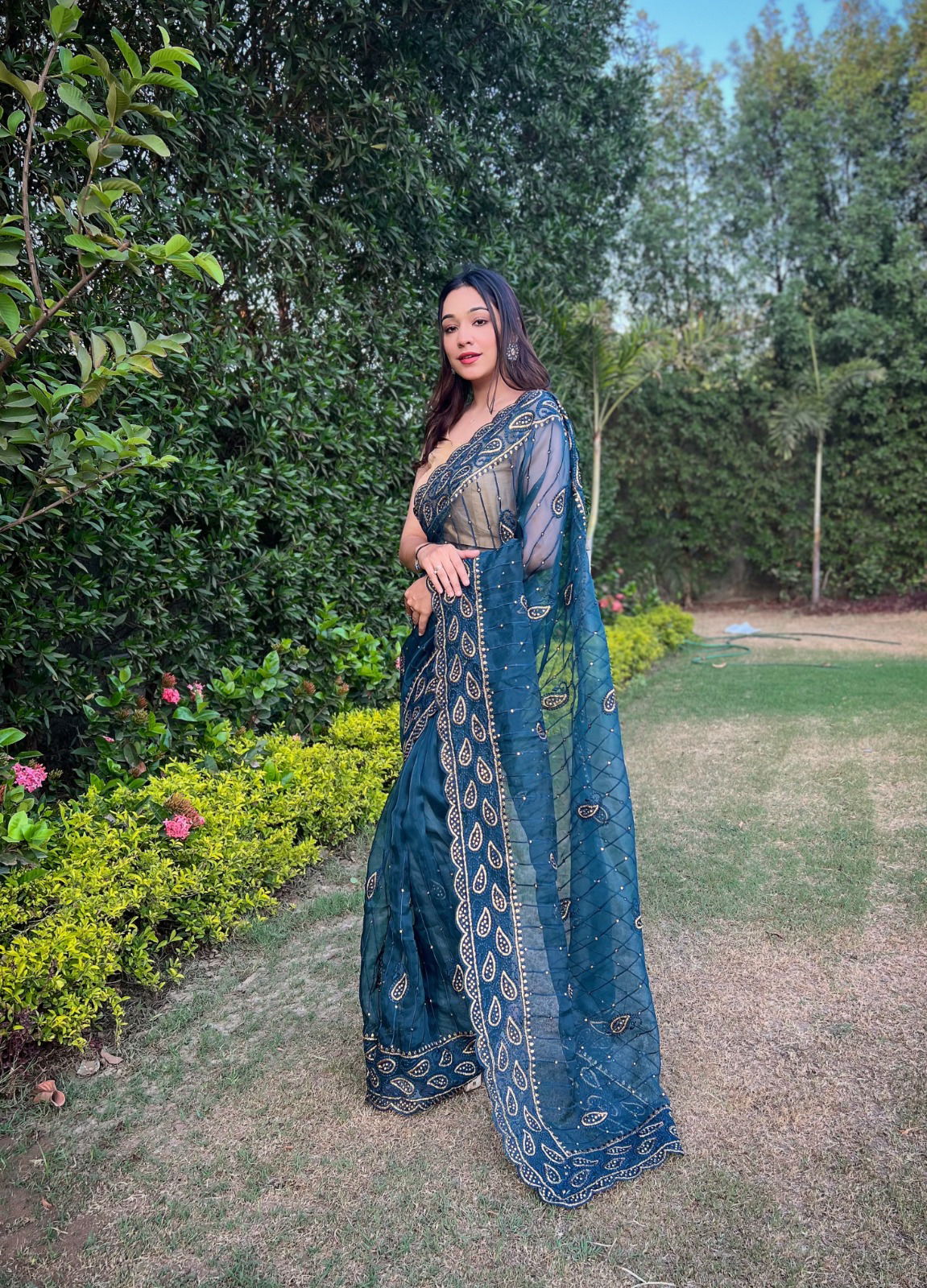 Anisha Embroidery Worked Party Wear Sarees Catalog
